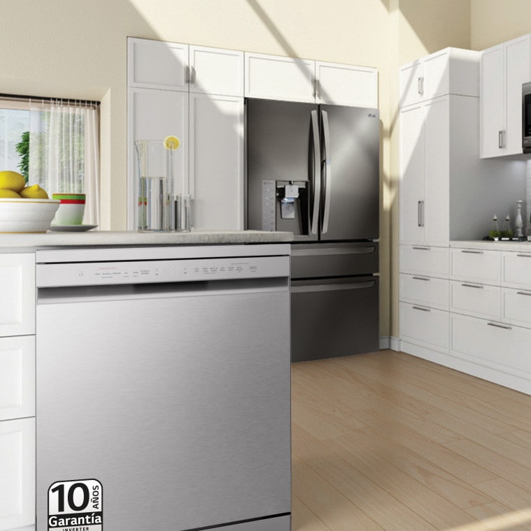 LG Lavavajillas LG QuadWash™, Inox Antihuellas, Tercera bandeja cubiertos, clasificación D, DF243FV.APYQEES